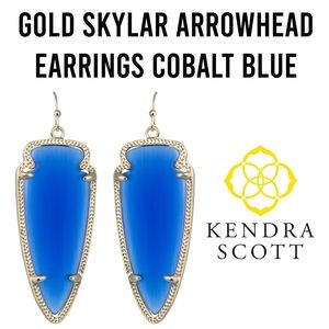 KENDRA SCOTT GOLD SKYLAR COBALT BLUE ARROWHEAD EARRINGS RARE DISCONTINUED BOHO